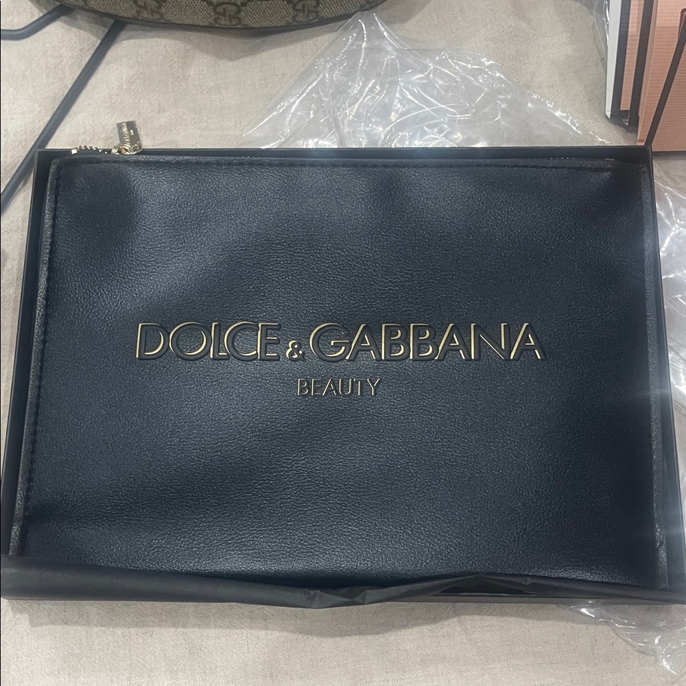 Dolce & Gabbana Black Leather Pouch with Gold Logo